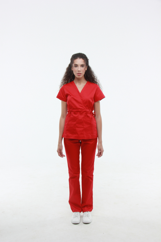 Zdravotnícke oblečenie set blúzka a nohavice 1981 červený - fotka 2