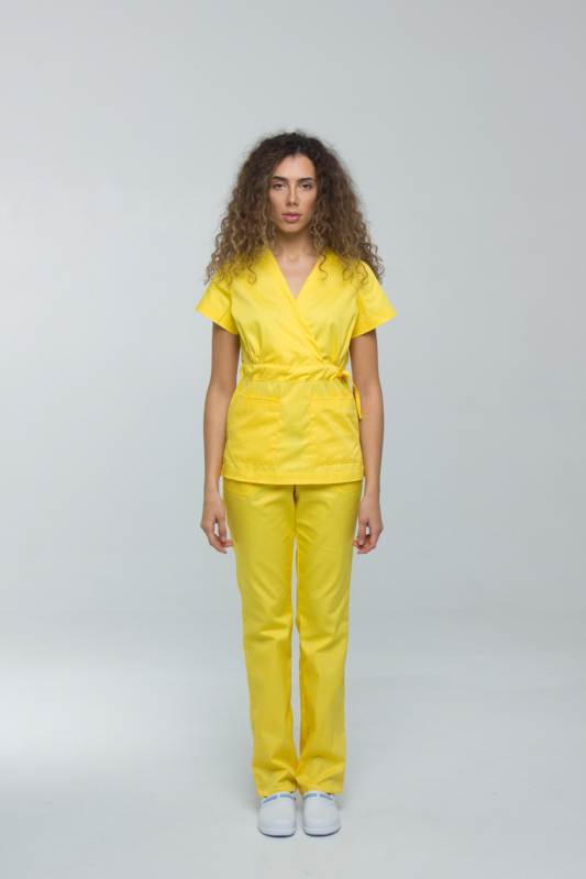 Zdravotnícke oblečenie set blúzka a nohavice 1981 žltý - fotka 2